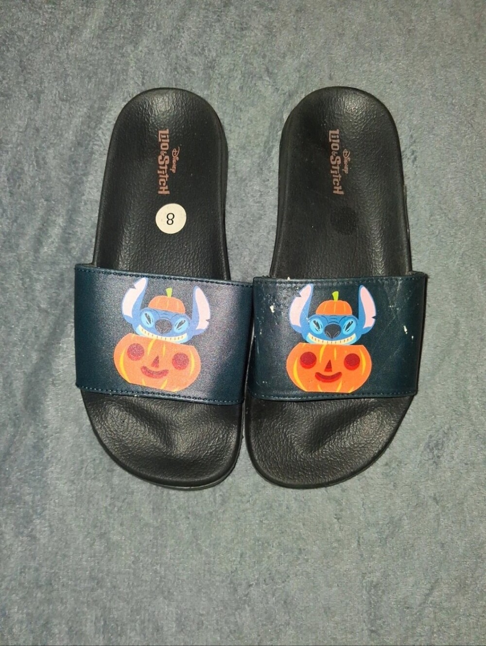 Disney Slide Sandals with Stitch on Pumpkin Graphic